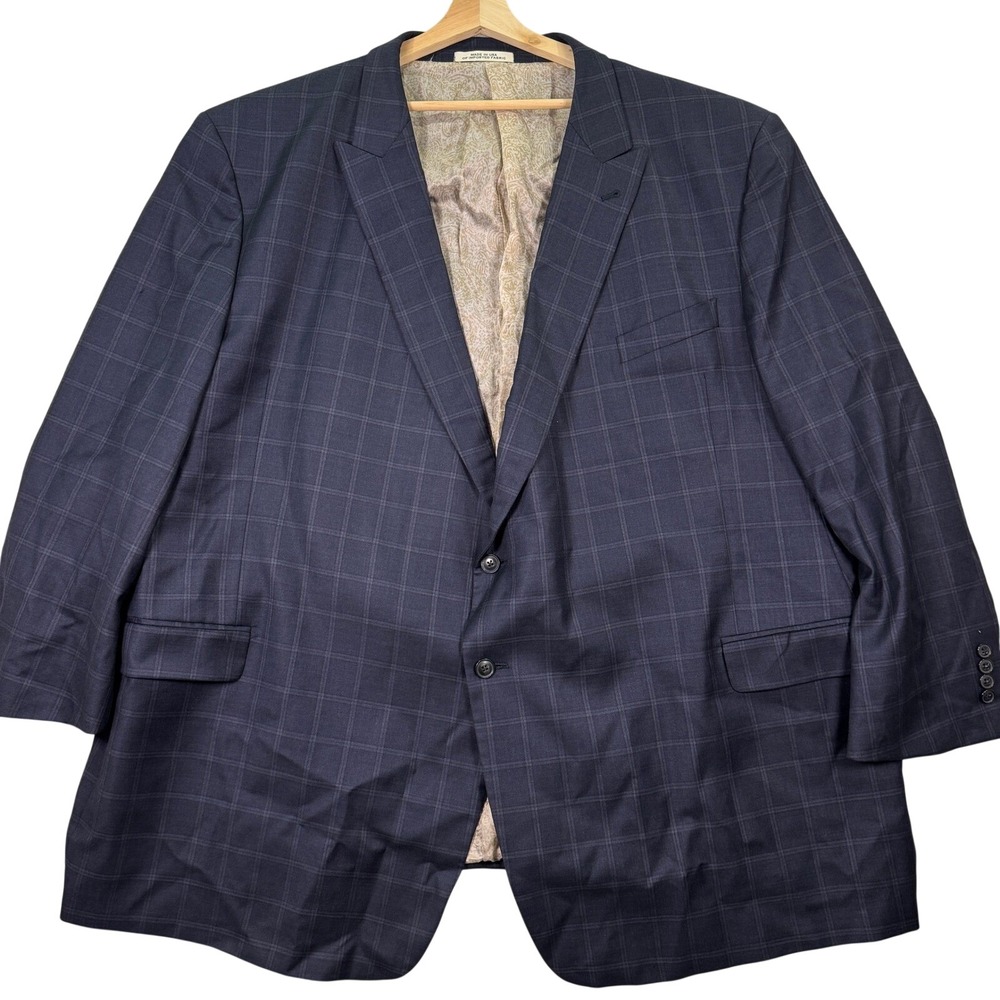 Joseph Abboud Loro Piana Mens 60L Classic Fit Blazer Wool Plaid Peak Lapel USA